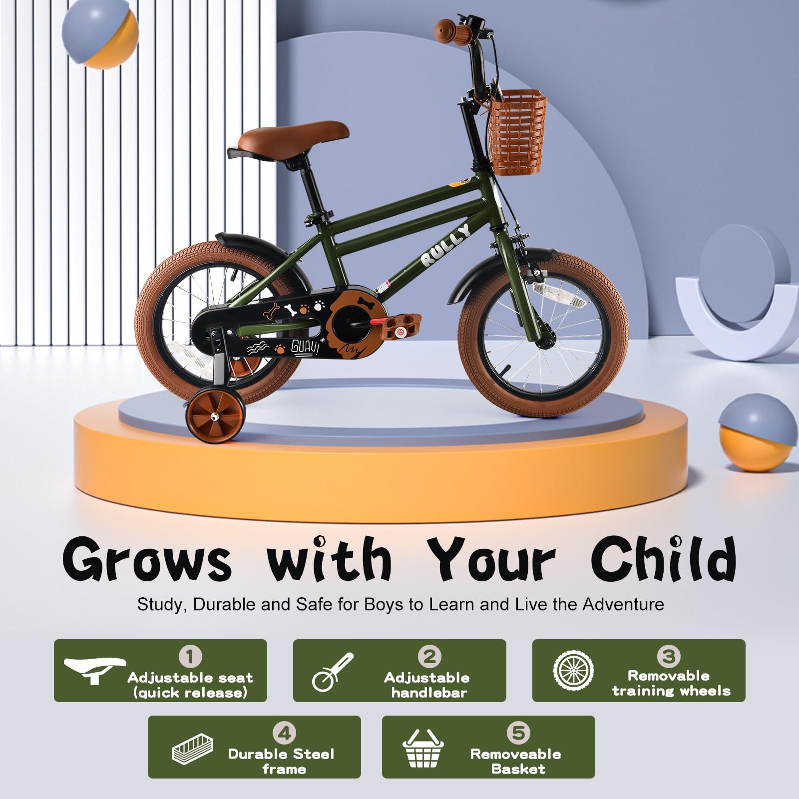 Rully 12 Inch Boys Bike For Kids Ages 2 3 4 Green Toddler Bicycle Training