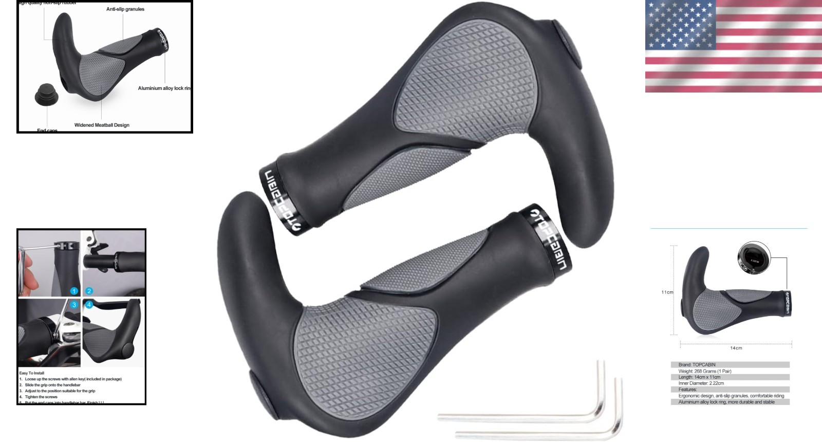 Stylish & Durable Bike Handlebar Grips with Plastic End Caps – Black & Grey