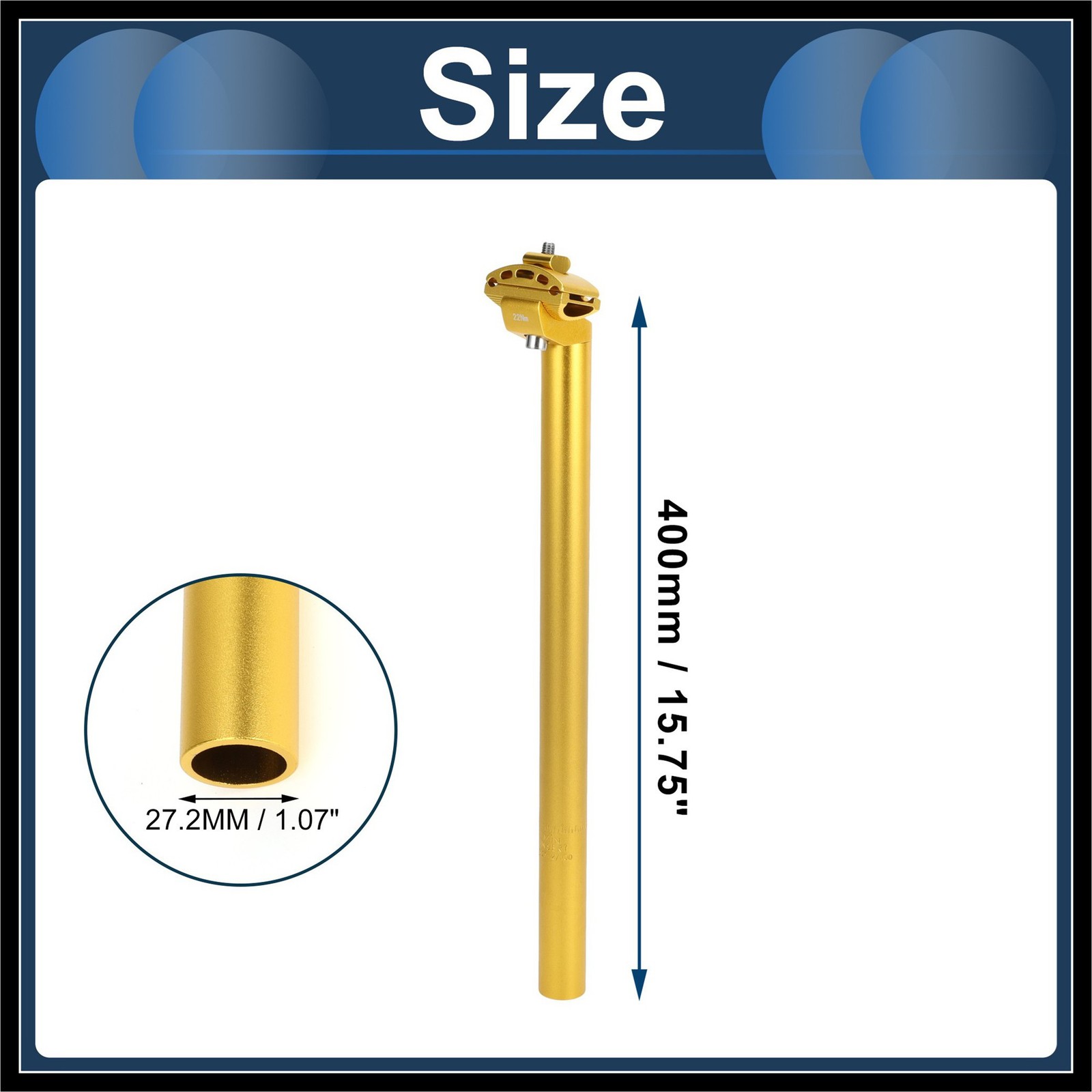 Bike Seat Post 27.2x400mm Extra Long Adjustable Angle Aluminum Alloy