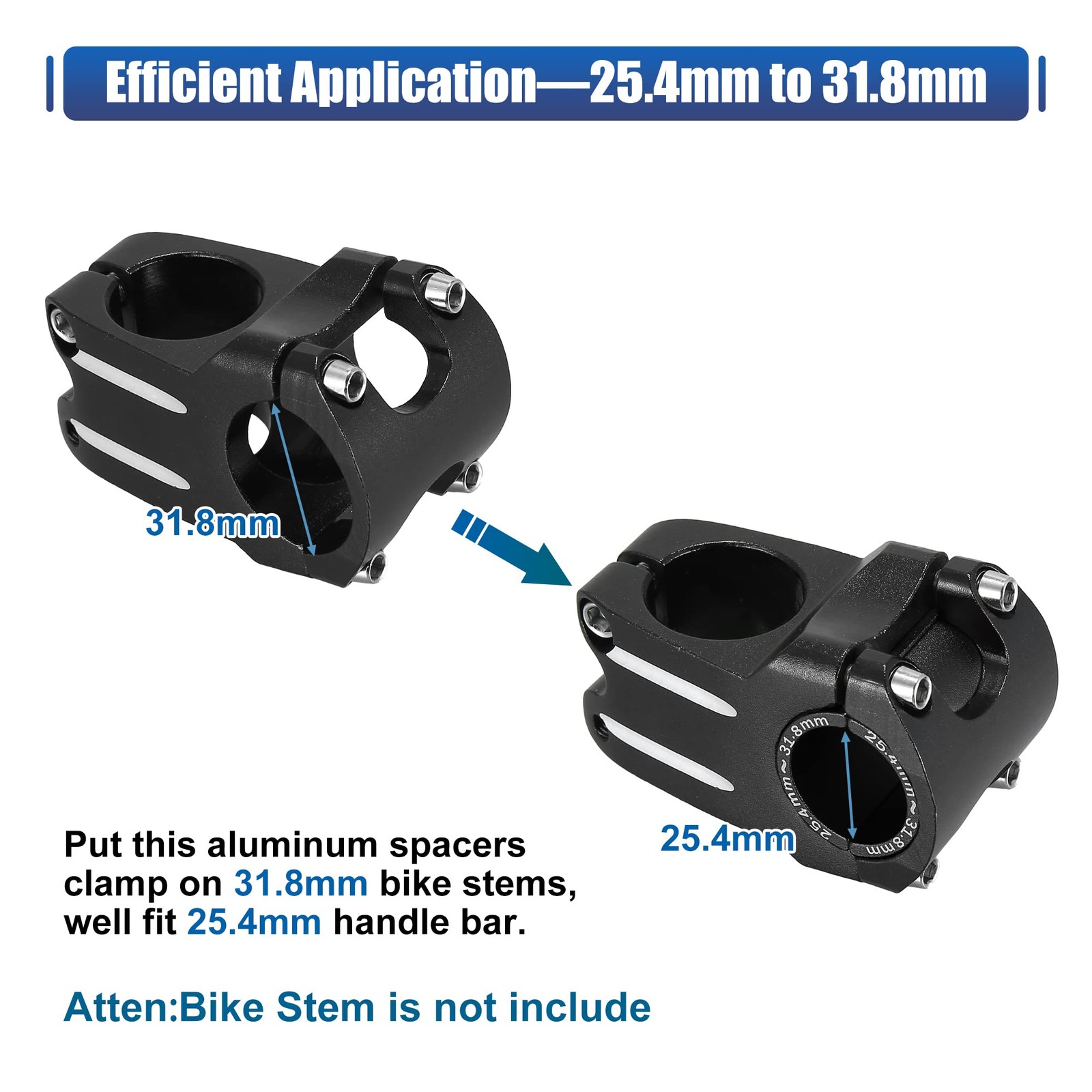 X AUTOHAUX 2 Pair Bike Handlebar Shim 25.4 to 31.8mm 45*31.8mm, Black