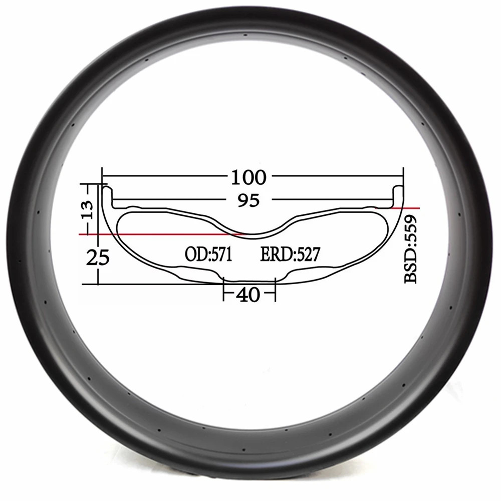 26er 100*25mm Full Carbon Snow Fat Bicycly Disc Brake Rim Matte Glossy UD/3K