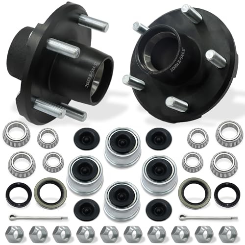 2 Sets 2000lb Trailer Hub Kit 5 Bolt 4.5″ Trailer Hubs 5 Lug Fit 1″ and 1