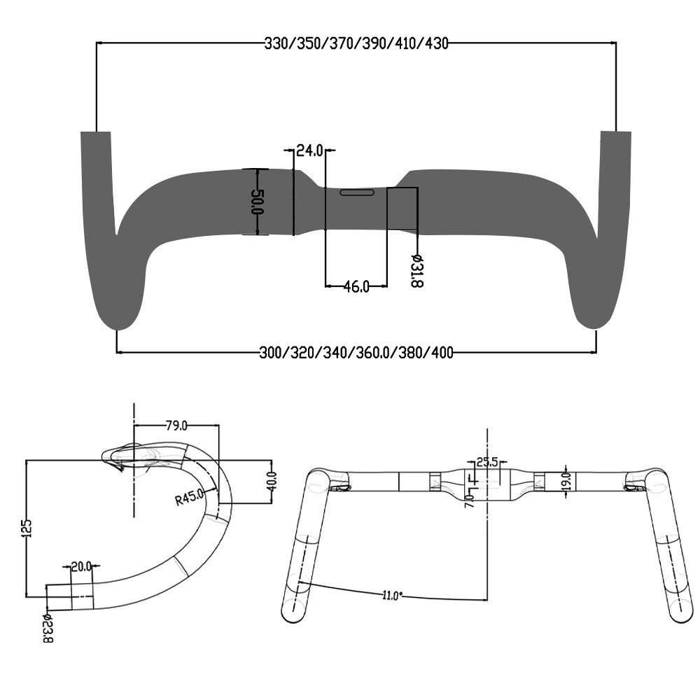 330-430mm Professional Carbon Handlebar Road Racing Bike Drop Bar 31.8mm