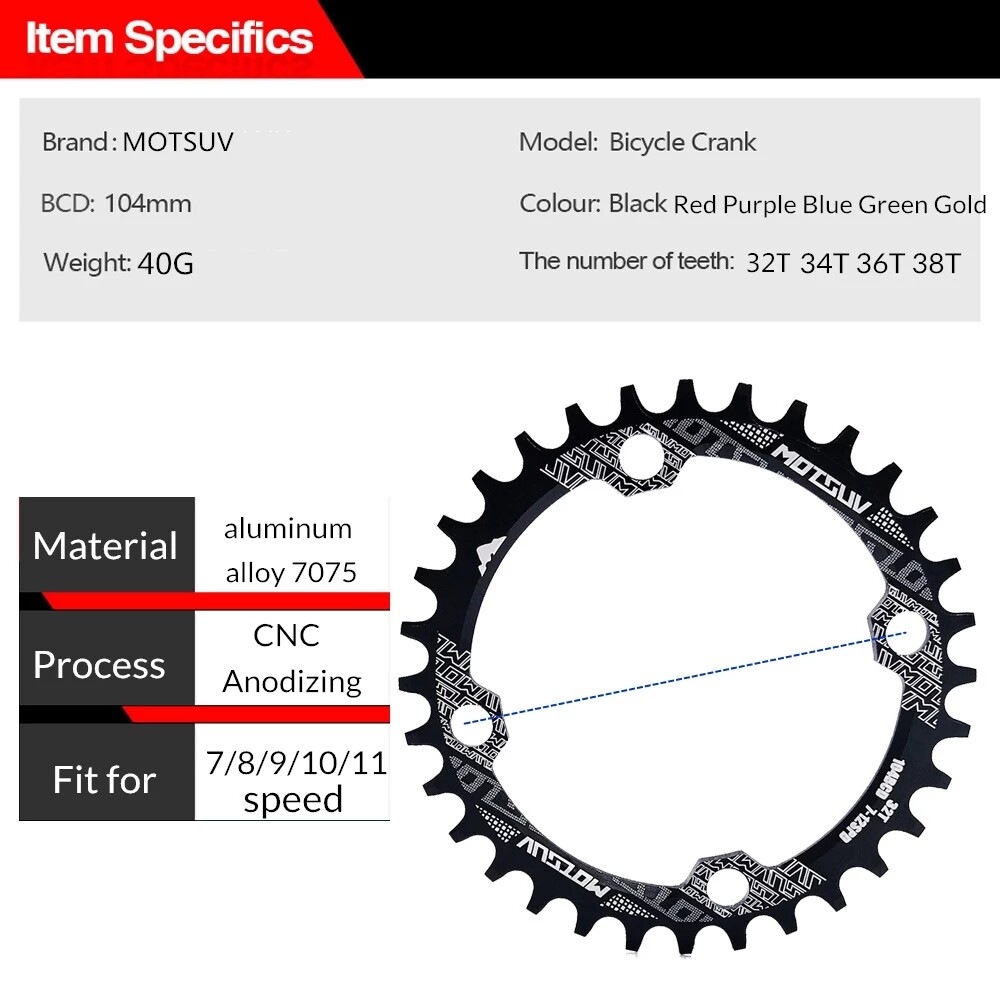 MOTSUV 104BCD Round Narrow Wide Chainring MTB Bike 32T 34T 36T 38T Crankset