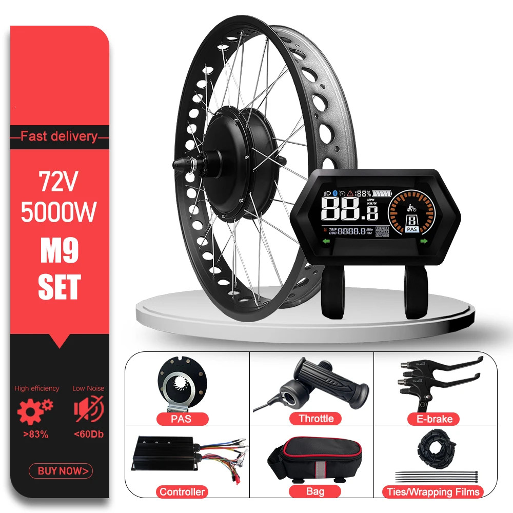 72V 5000W Electric Fat Bike Kit 4.0 Tyre Rear Hub Motor Wheel Dropout 170mm