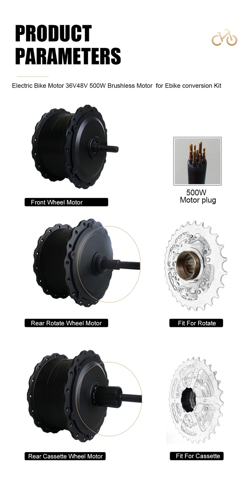 500W 36V 48V Fat Electric Bike 20 26inch 4.0 Tyre Front/Rear Hub Motor Wheel Kit