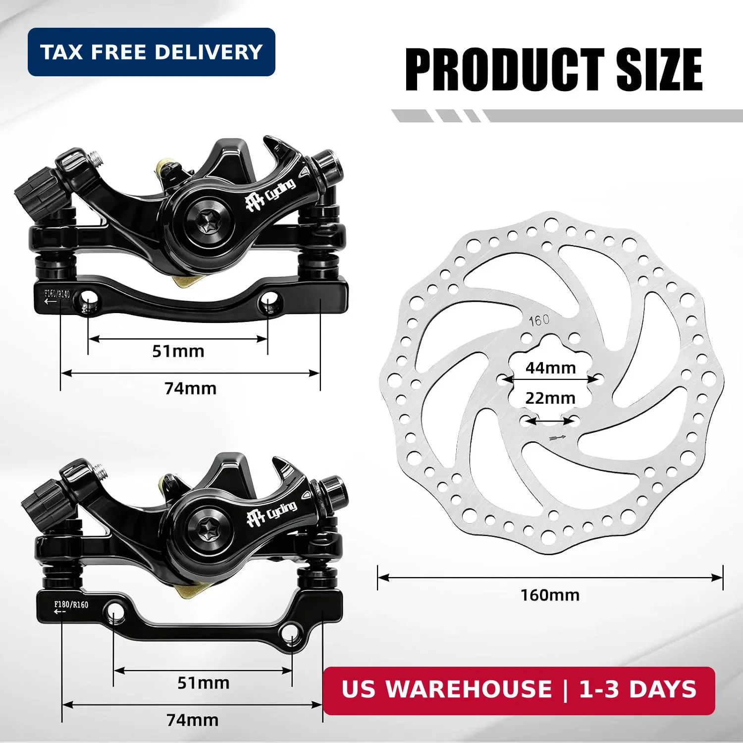 Mechanical Bike Disc Brake Kit,MTB Front & Rear Cable Disc Brake,160mm Roto