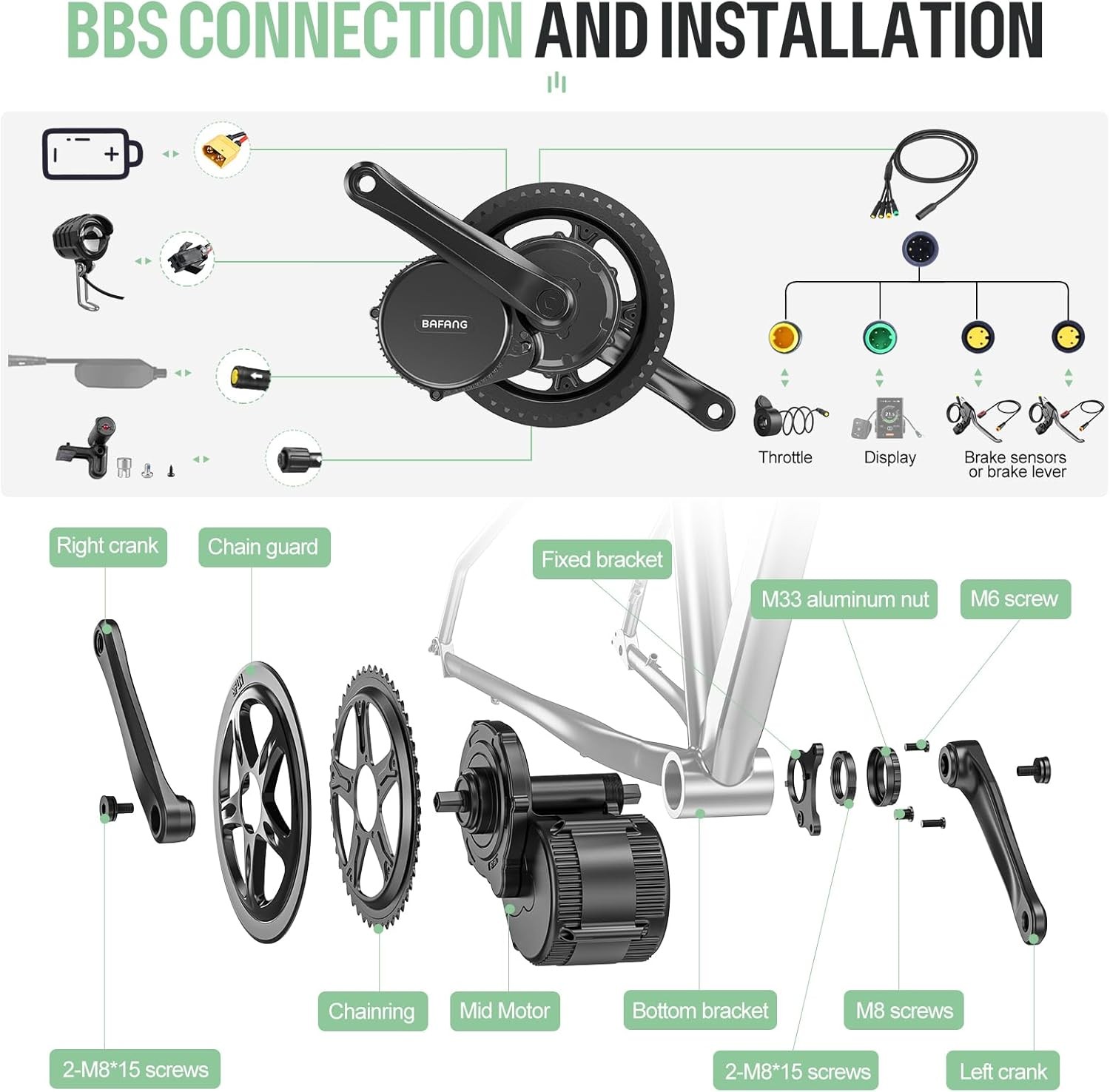 BAFANG 48V750W EKD01 Display +44T Chainring Mid Drive Motor Conversion Kit