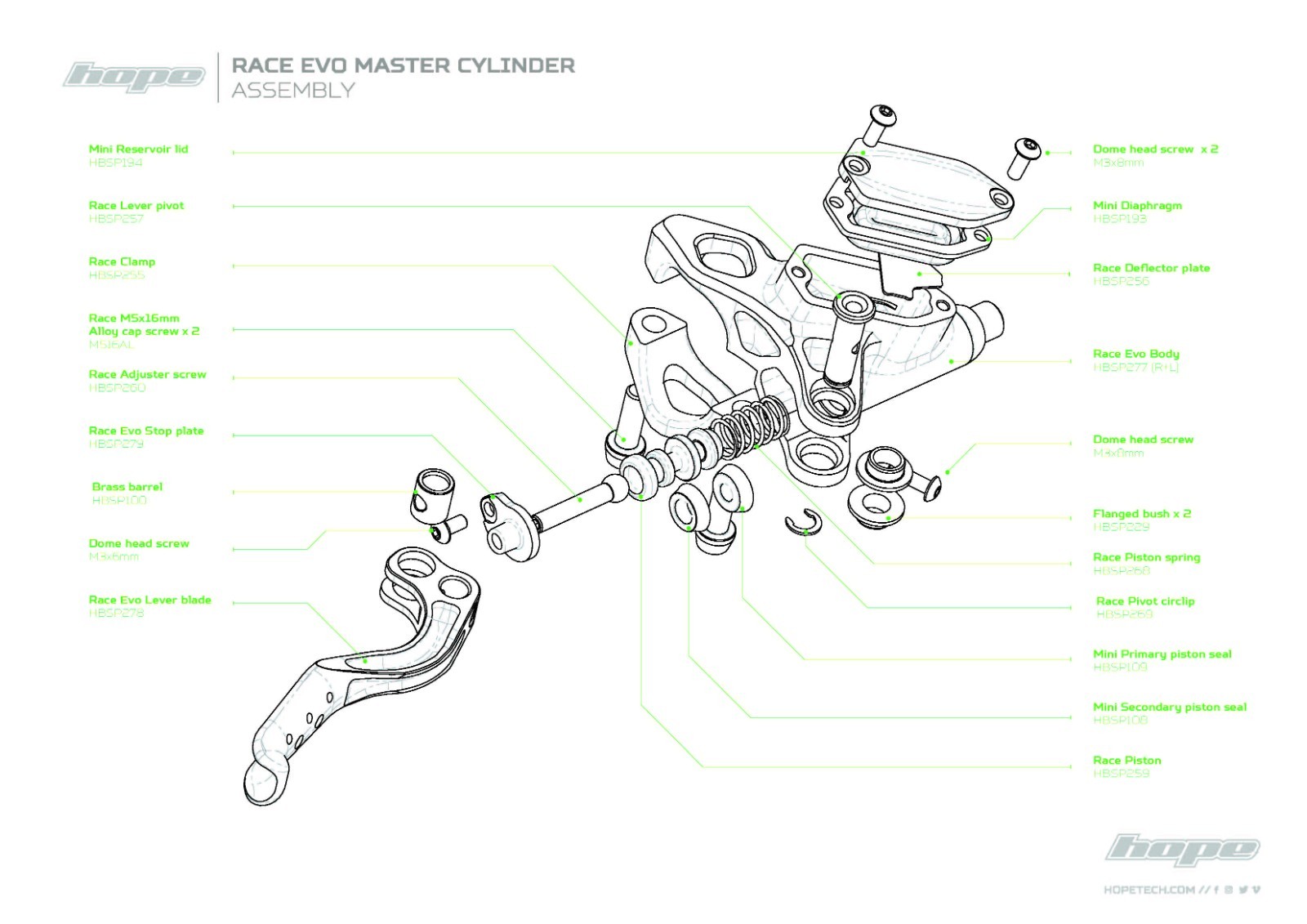 Hope Race/Race EVO Brake Master Cylinder Piston Silver- HBSP259 – Brand New