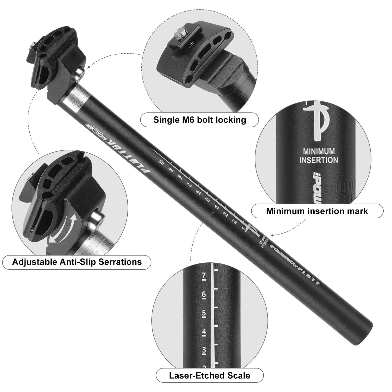 PLATTBK Bike Seat Post 25.4/27.2/28.6/30.9/31.6 350mm Aluminum Alloy Road Bik…