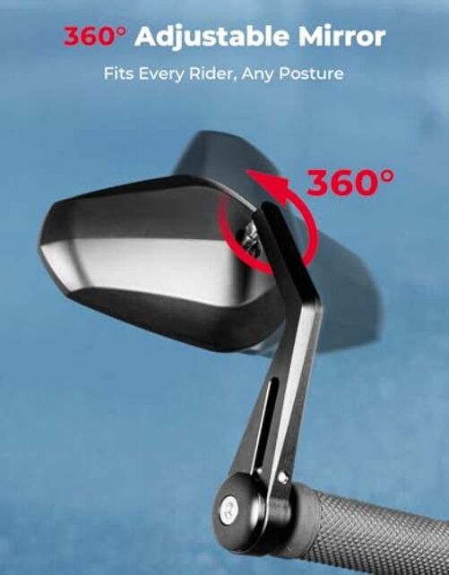 Motorcycle Bar End Mirrors, Universal Fit for 7/8” Handlebars, Billet