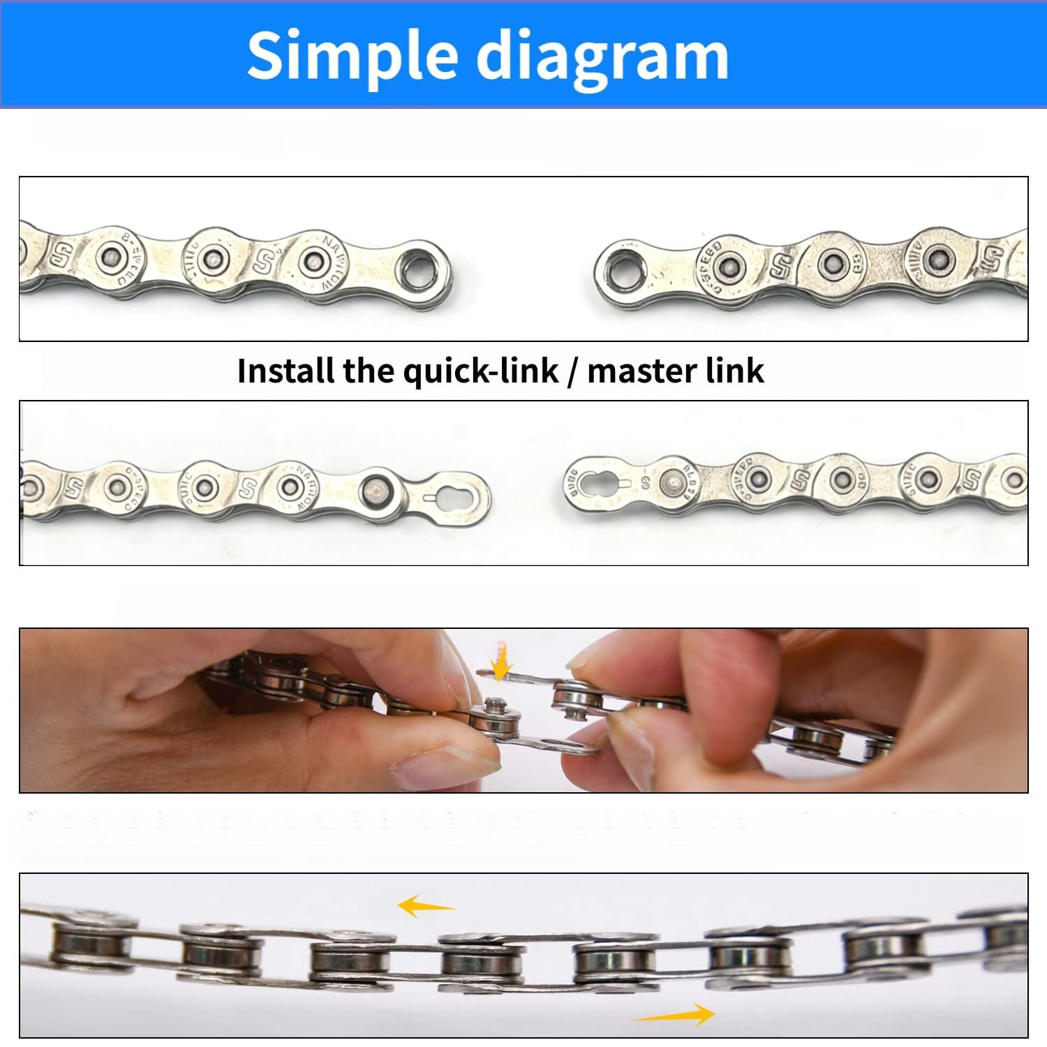 High-Strength E-Bike Chain Replacement, 136 Links, 6/7/8 Speed, Quick-Release Li