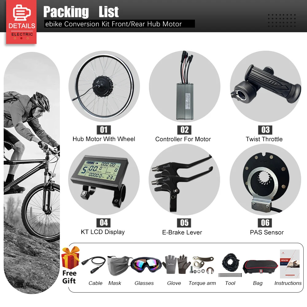 48V 750W Electric Bike Conversion Kit Waterproof Plug Rear Brushless Hub Motor