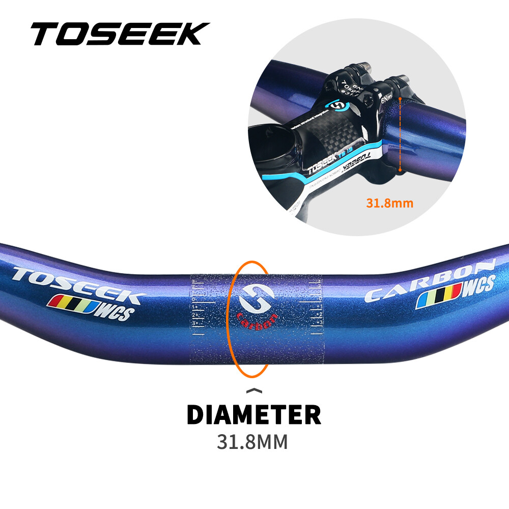 TOSEEK Full Carbon Bicycle Handlebar MTB Bike Flat Bar Riser Bar 31.8*580-760mm