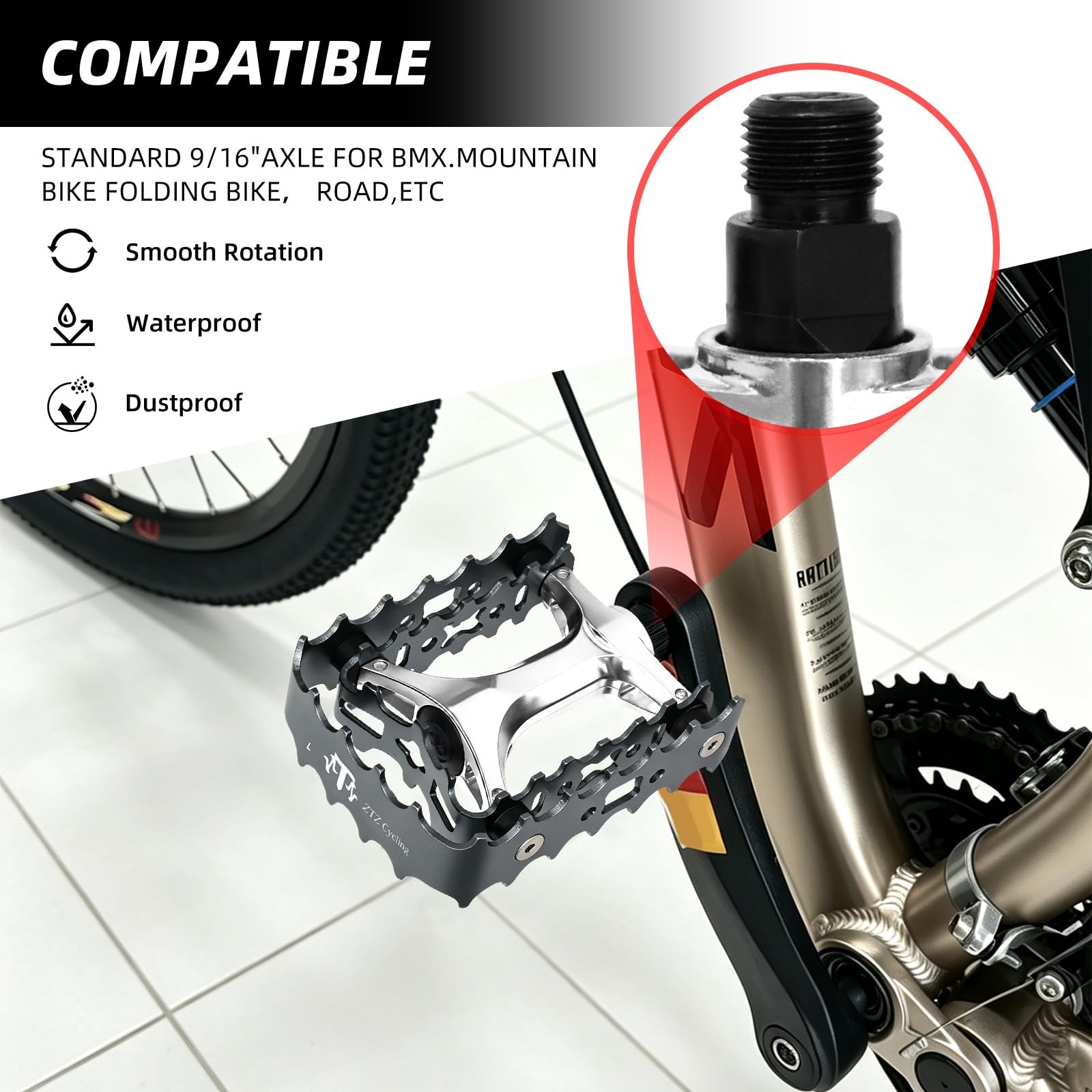 MTB Pedals Mountain Bike Pedals 9/16 Sealed Bearing,Aluminum Antiskid Durable…