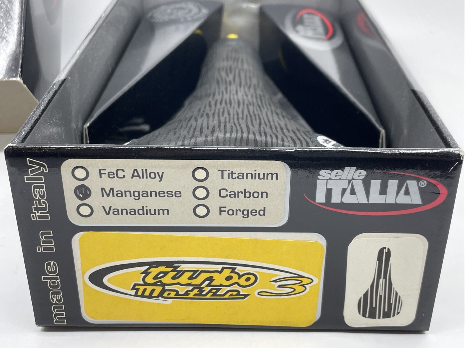 NOS VINTAGE 2000 Selle Italia Turbomatic 3 Black Leather Manganese Rail Saddle