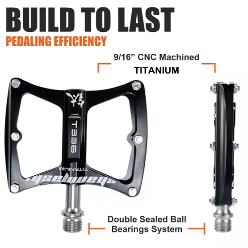 SMS Ultralight 9/16″ Titanium Flat Bicycle Pedals MTB Road Bike Pedals 3 Bearing