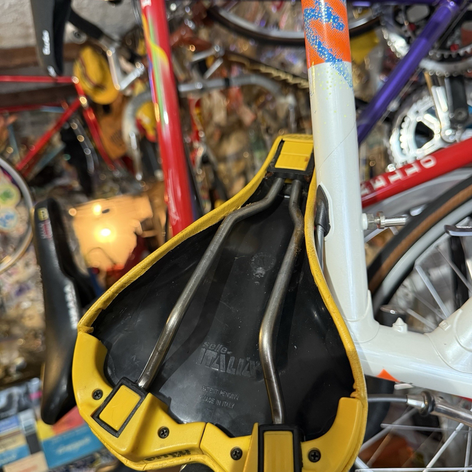 VINTAGE 1980’s / 90’s SELLE ITALIA TURBOMATIC SADDLE RARE TITANIUM RAILS YELLOW