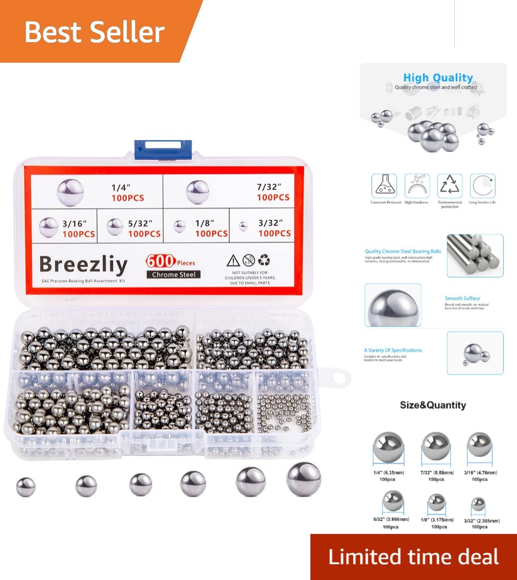 6 Size Steel Ball Bearing Set: 600pcs for Bicycles and Precision Applications