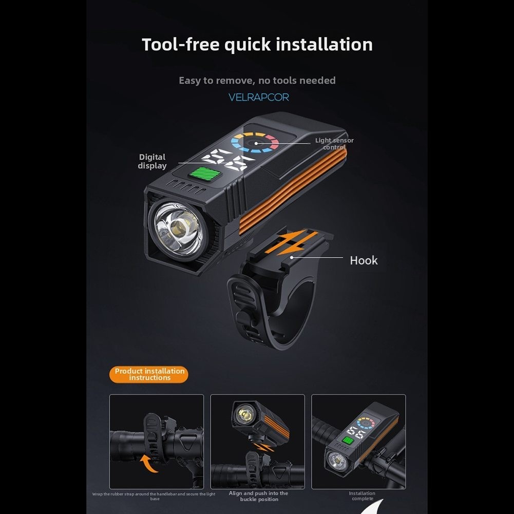 Cycling Front Light with Digital Screen Real Time Monitoring and Sound