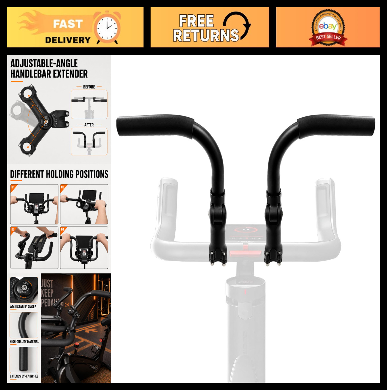 Adjustable Handlebar Extender for Indoor Exercise Bikes – Comfortable Grip & Pho