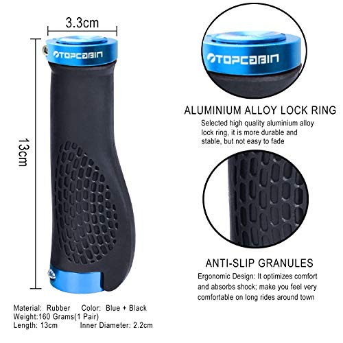 TOPCABIN Ergonomic Bike Grips – (Aluminum Lock Plug+grips) Light blue 1 Pair