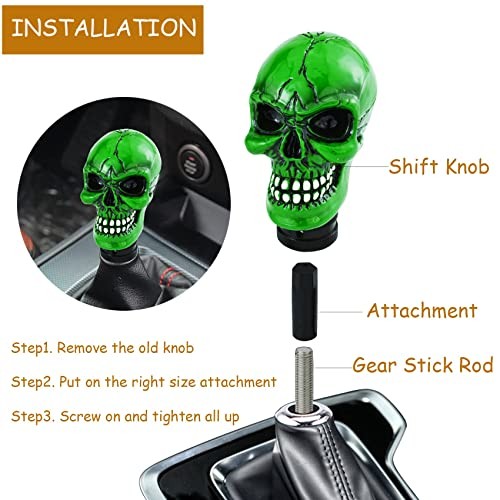 Skull Gear Speed Shift Stick Head Fit Most Cars Green