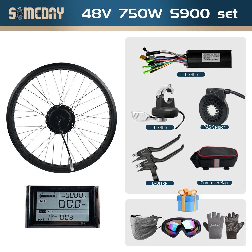 750W E-Bike Conversion Rear Cassette Hub Motor Kit 20 24 26″ Snow/Beach Fat Bike