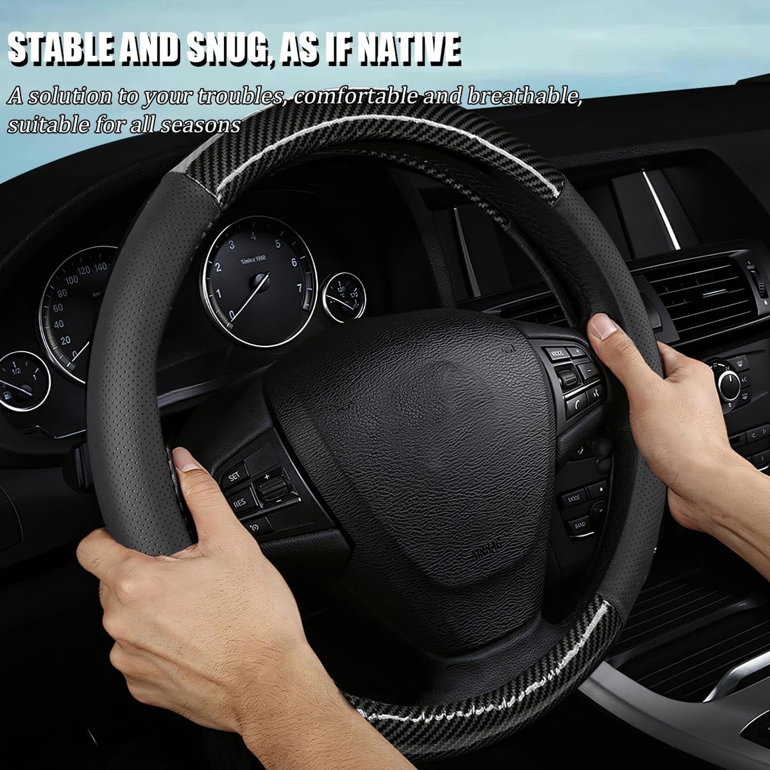 Car Steering Wheel Cover, 15 Inch Carbon Fiber Full Surround Vehicle Steering…