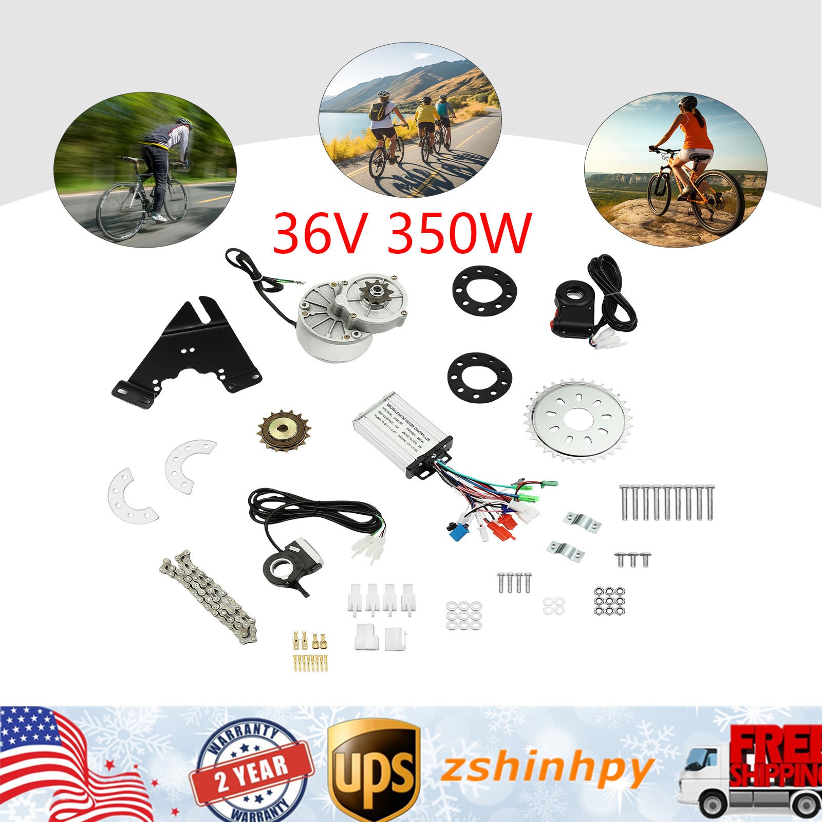 350W 36V Electric Bicycle Brushless Motor E-Bike Conversion Kit Adjustable Speed