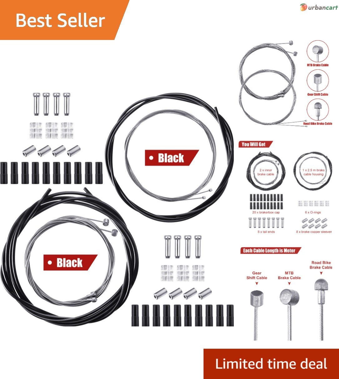 Universal Bike Brake & Shift Cable Kit for Mountain & Road Bikes