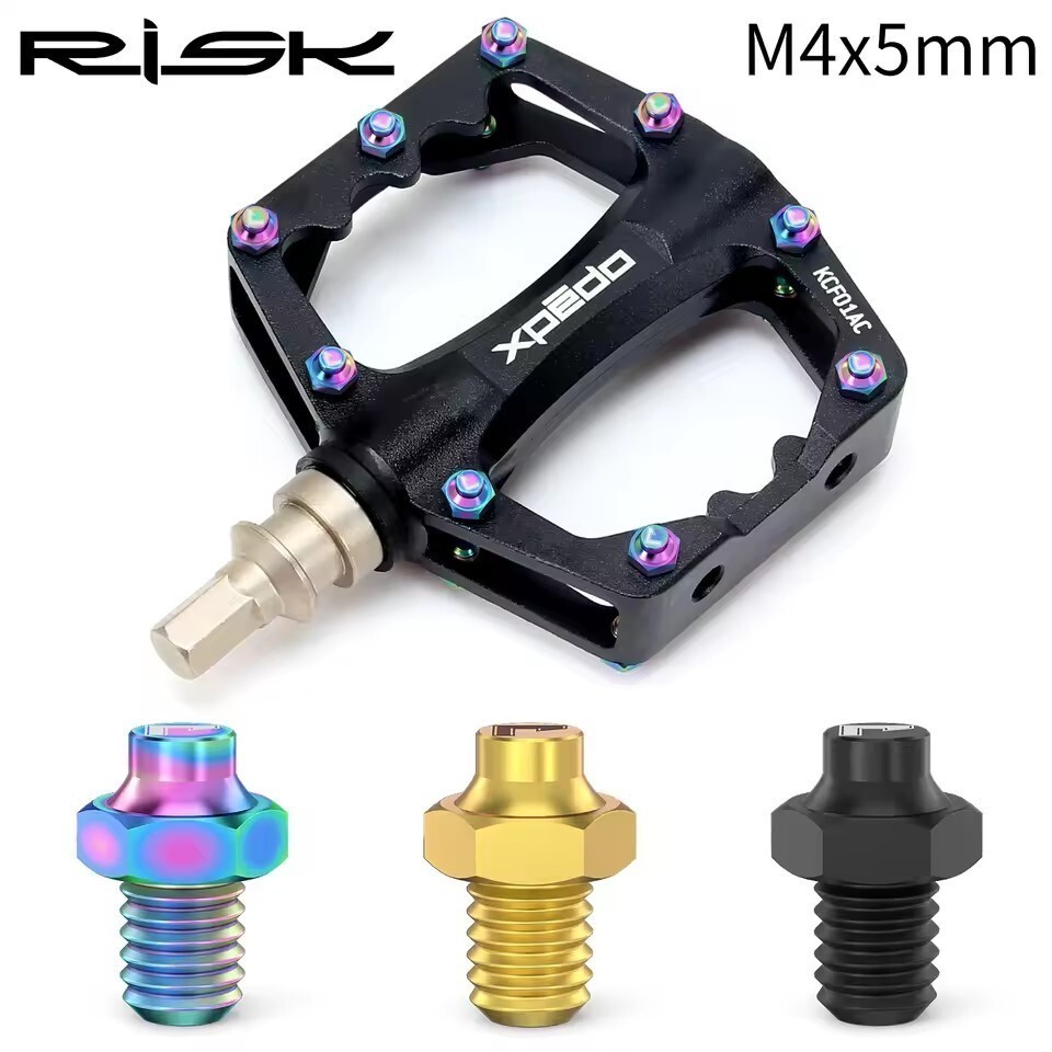 RISK 8-Piece MTB Bike Pedal Bolts M4×5MM Titanium Anti-Slip Pedal Pins