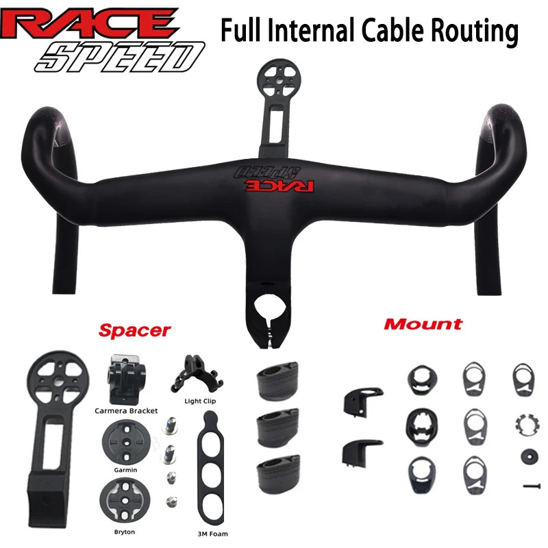 Carbon Fiber Integrated Road Bike Drop Bar -7 Degree Internal Cable 380-440mm