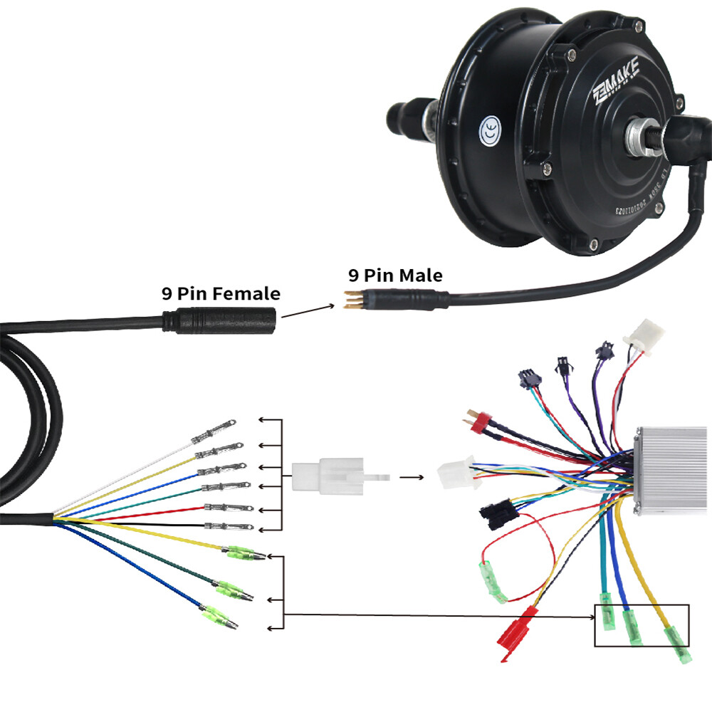 E-bike Motor Extension Cable 9Pin Female For Bafang Front Rear Wheel Hub Motors