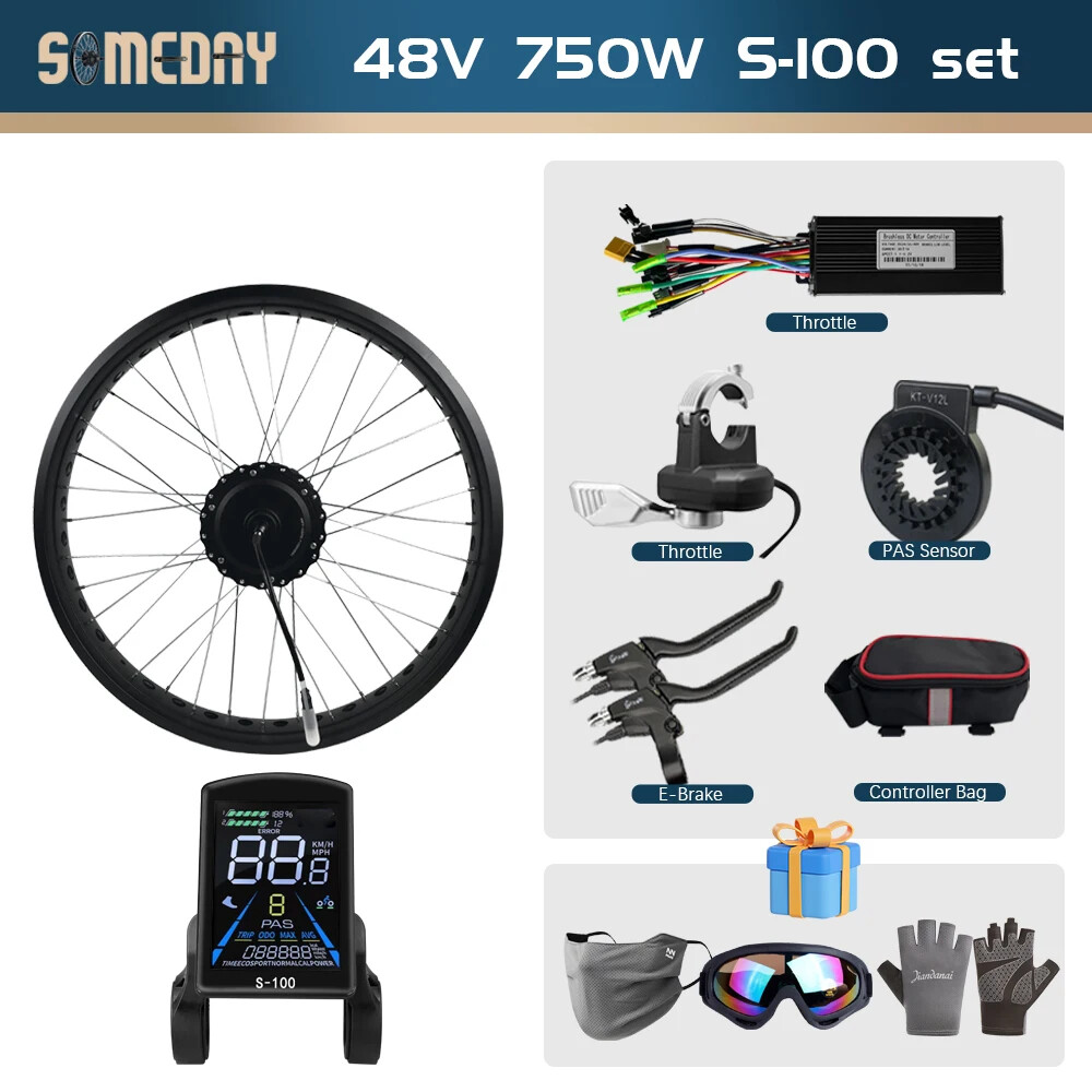 750W E-Bike Conversion Rear Cassette Hub Motor Kit 20 24 26″ Snow/Beach Fat Bike