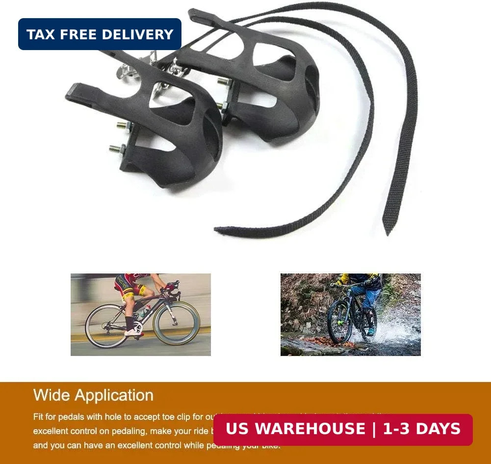 1 Pair Toe Clips for Road & Mountain Bikes, Universal Fit with Adjustable Straps