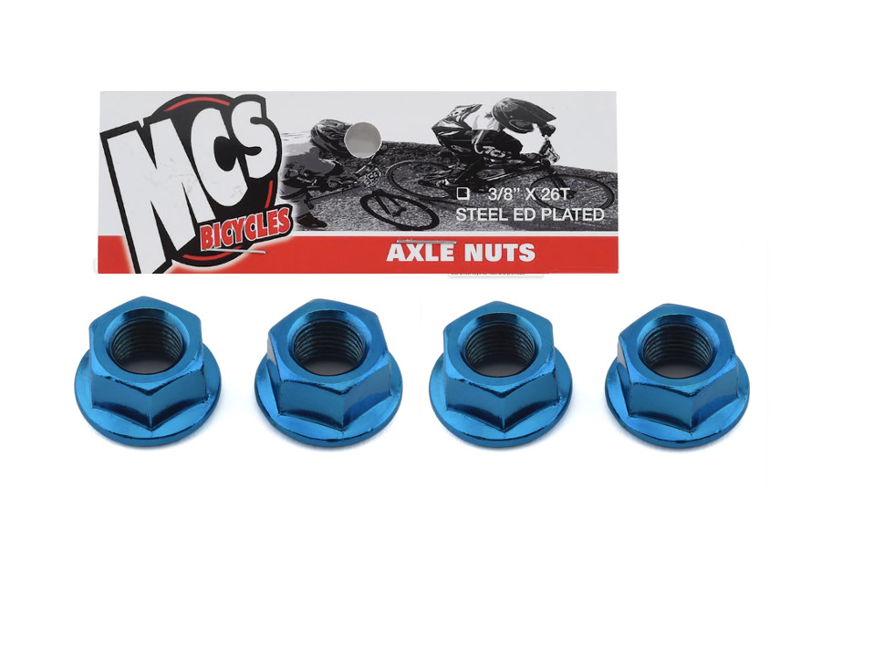 MCS BMX AXLE NUTS TWO PAIRS OF 3/8 BLUE