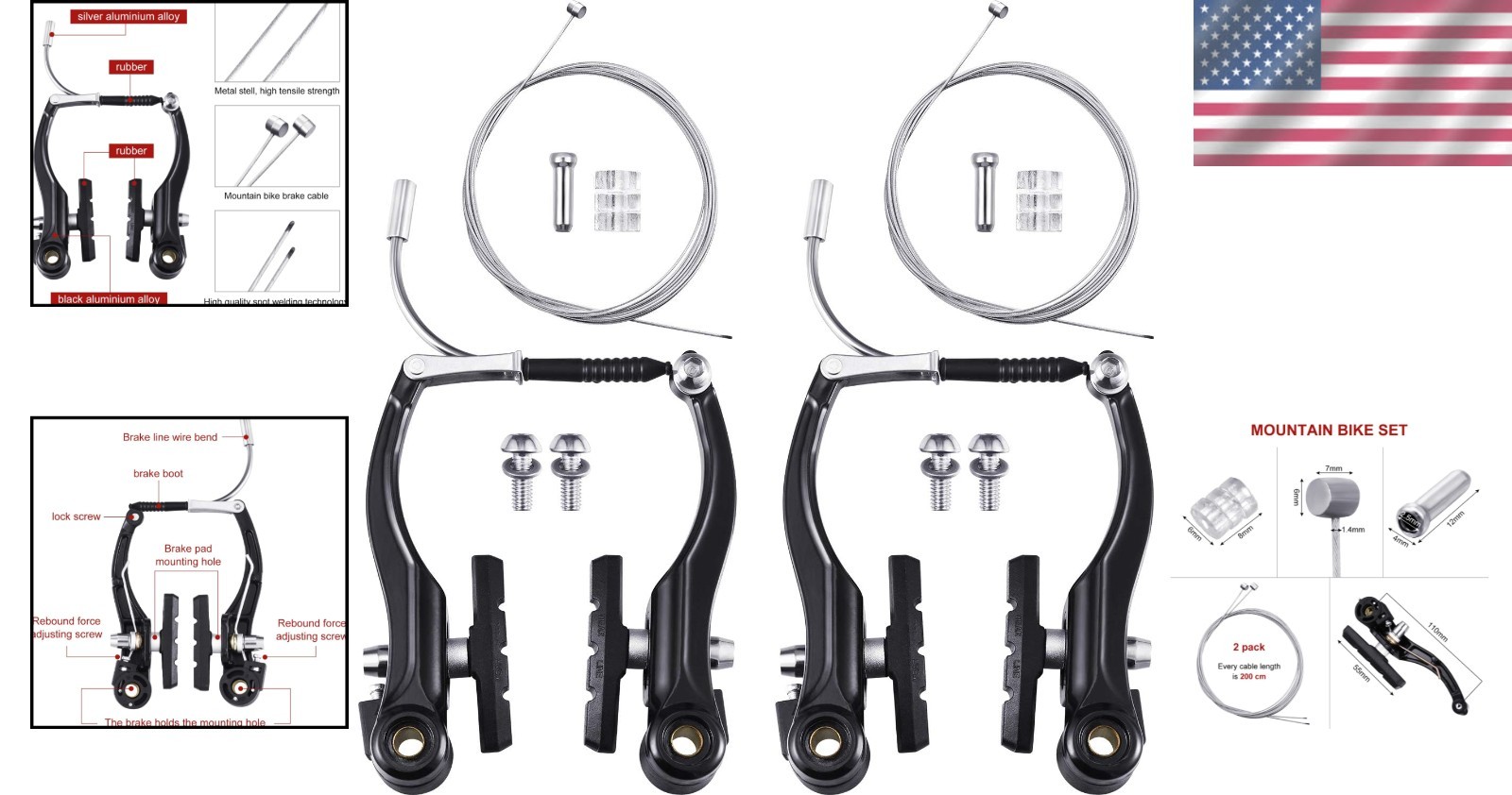 Mountain Bike Brakes Set – 2 Pairs + Accessories