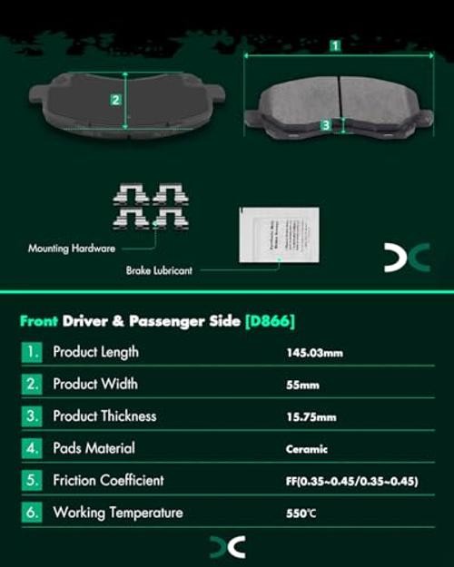 D866 D1679 Front and Rear Ceramic Disc Brake Pad Set 8PCS w/Hardware Fit For