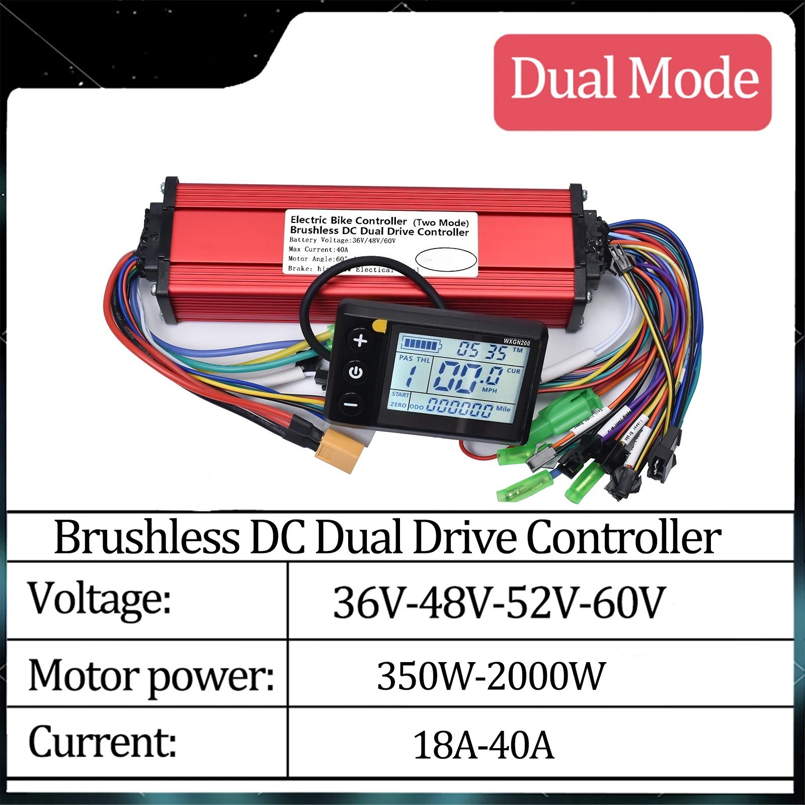 36V-60V 800W Square Wave Dual Drive BLDC Controller kit with LCD E-Bike Scooter