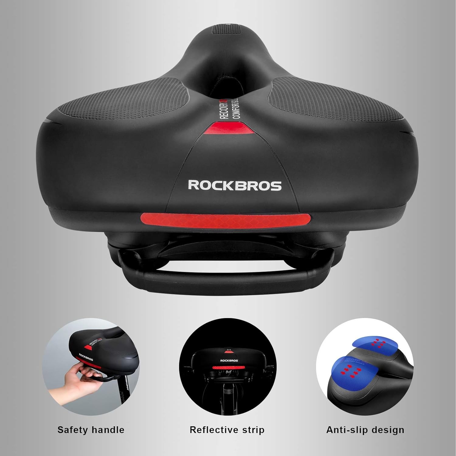 ROCKBROS Comfort Bike Seat Cushion Wide Memory Foam Padded Saddle with Reflect