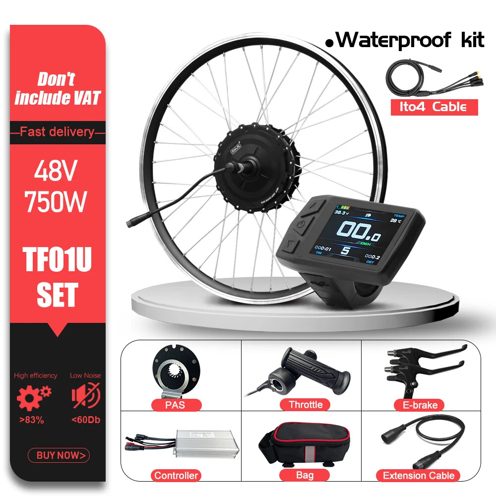 48V 750W Electric Bike Conversion Kit Waterproof Plug Rear Brushless Hub Motor