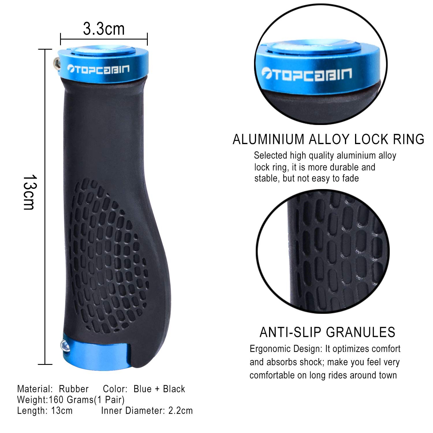 TOPCABIN Bike 13 cm x 3.5 cm, (Aluminum Lock Plug+grips) Light blue 1 Pair