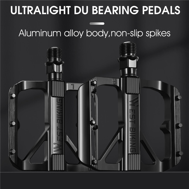 WEST BIKING Ultralight Double DU Bearing Alloy MTB Road Bike Flat Pedals 9/16″