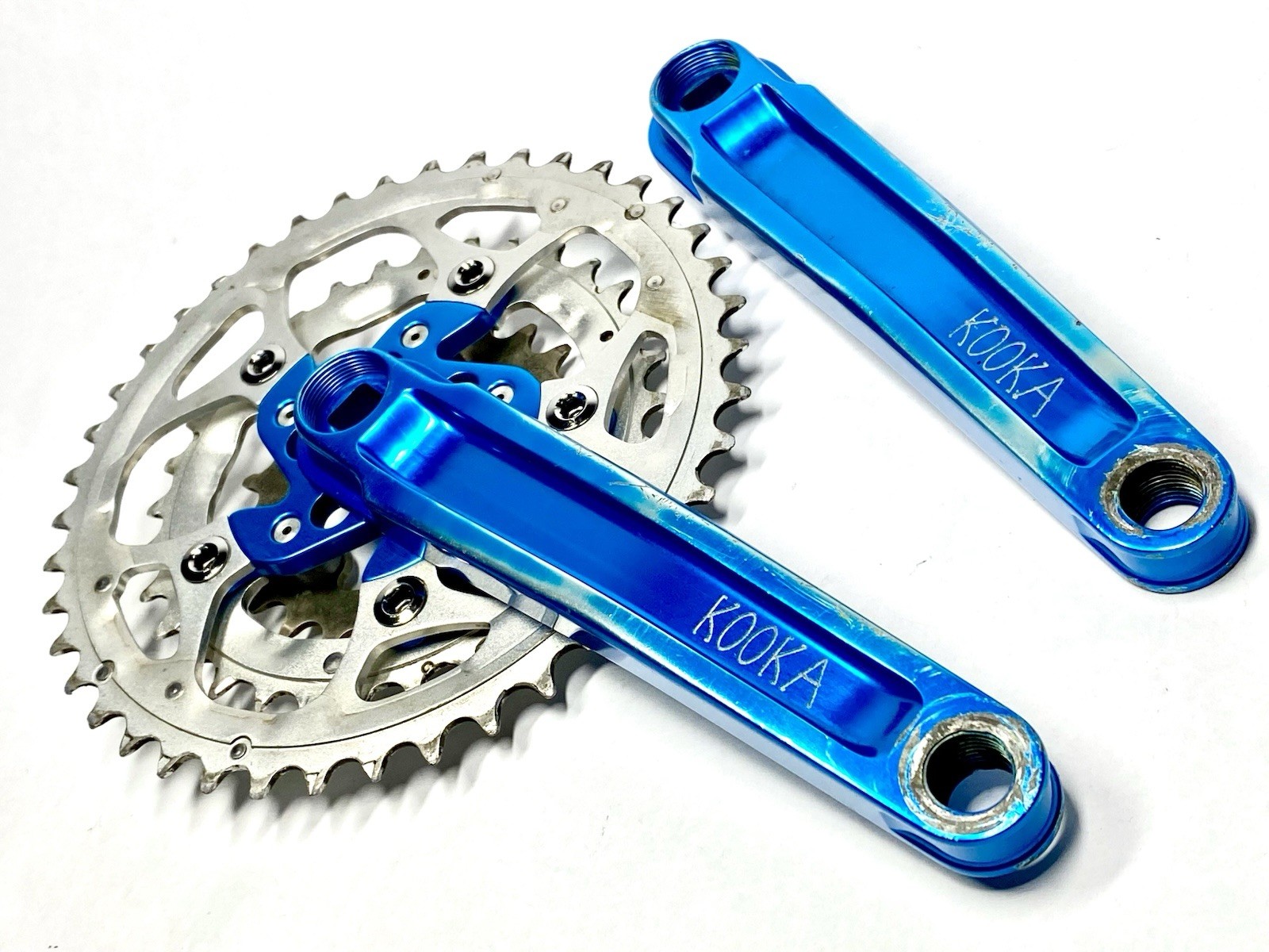 Kooka Blue Anodized MTB Crankset 175mm w/ BB-UN71 & REAL 22T Ring Vintage CNC