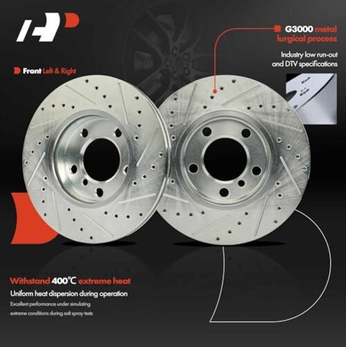 11.57 inch (294mm) Disc Brake Rotors + Ceramic Pads Front Drilled and Slotted