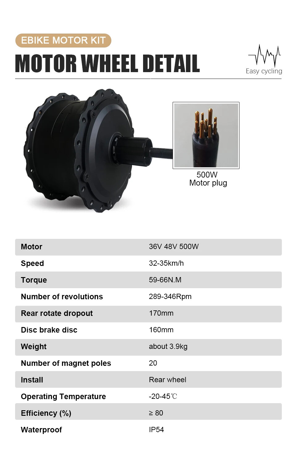 20 24 26inch 500W Snow Fat E-bike Conversion Kit 36 48V Rear Cassette Hub Motor