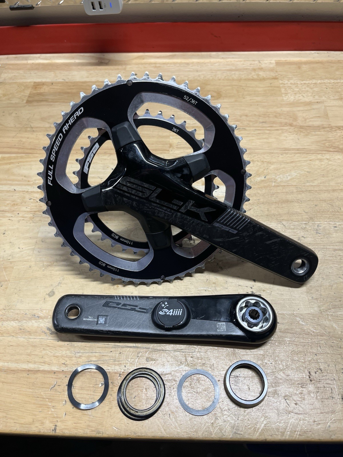 FSA SL-K 52/36 10/11 Speed Crankset 175mm BB386EVO with 4iiii power meter