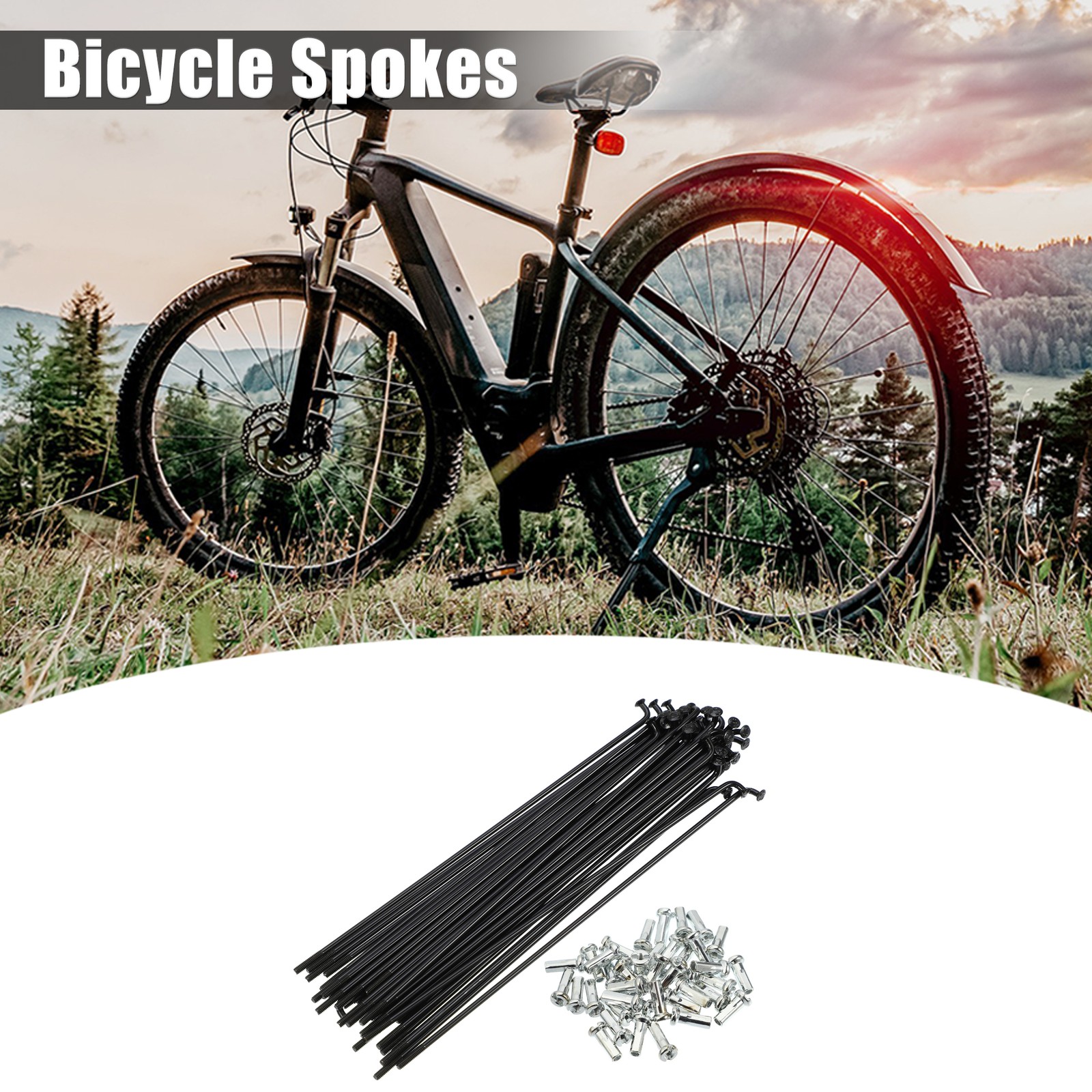 40Pcs 14G J Bend 136mm x 2mm Bike Bicycle Spokes with Nipples Steel Black