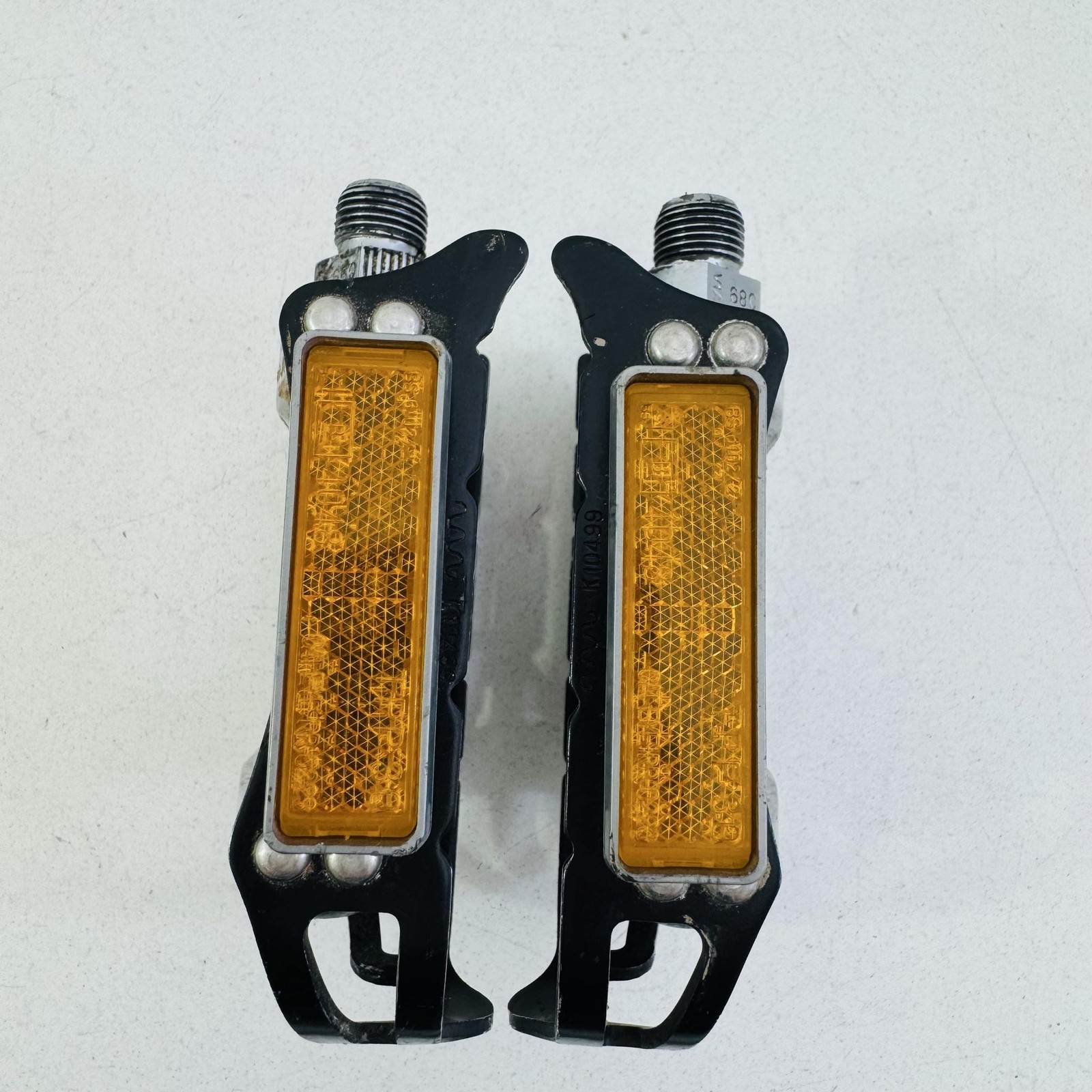 Vintage SR SP-100 Platform Bike Pedals Pair 9/16 In Silver Reflectors Road A05